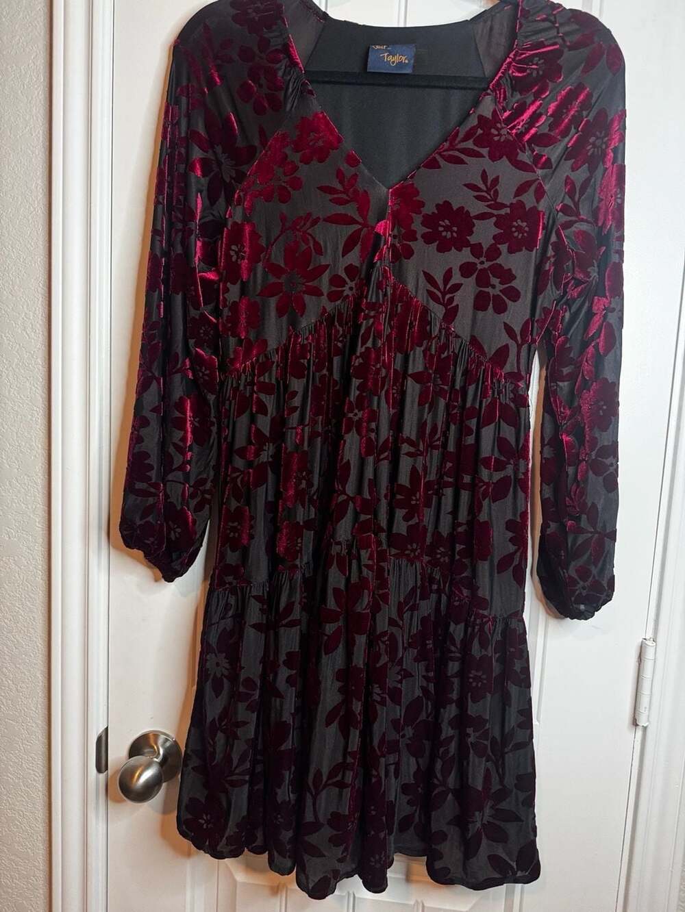 Just...Taylor Burgundy Velvet Burnout Tiered Dress whimsigoth romantic